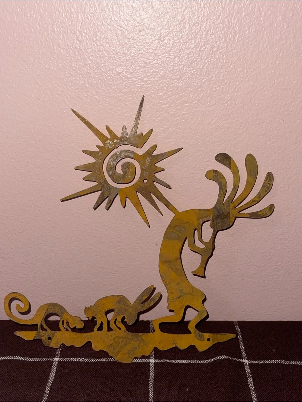 Kokopelli Flute Player and Sun Plasma Cut Metal Wall Art Interior/Exterior Patin